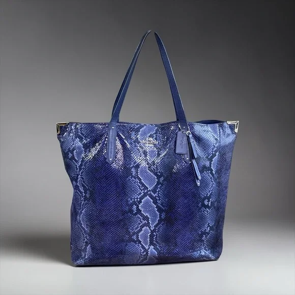 Coach XL Josie Blue Glass Python-Print Leather Tote - Picture 1 of 15
